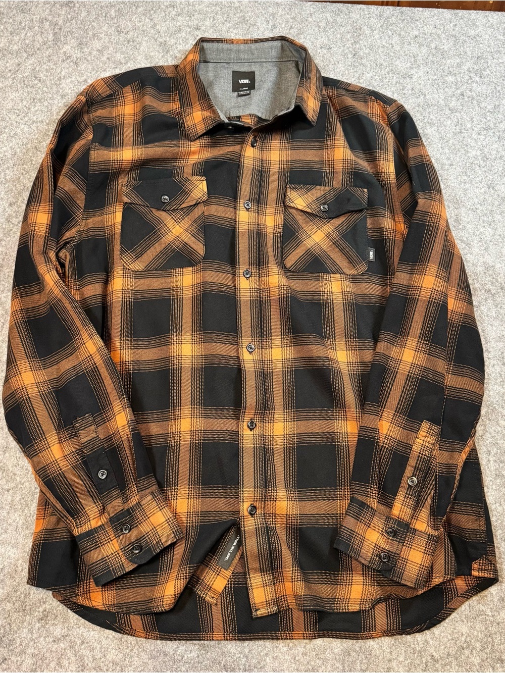 Vans Monterey III Plaid Flannel Shirt Black Orange Men’s XL - Picture 2 of 14